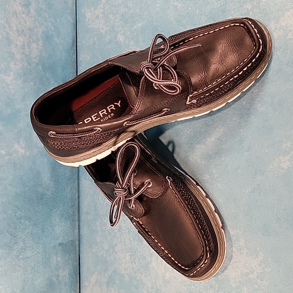 ❤Men's Sperry Top Siders, Black Leather w/ Tri-Color Soles & Memory Foam Insoles - Picture 13 of 13